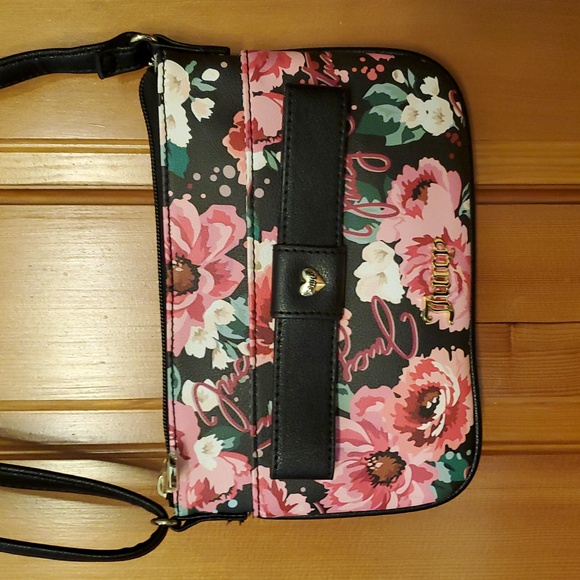 NWOT Juicy Small Floral Crossbody Purse With Bow Black & Pink - Picture 4 of 15